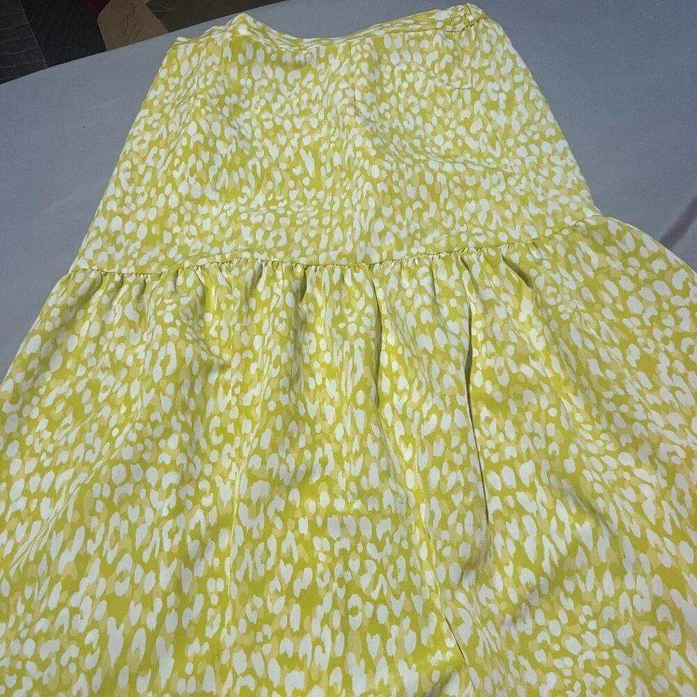 Who What Wear Yellow Citrus Leopard Print‎ Tiered Midi Skirt small